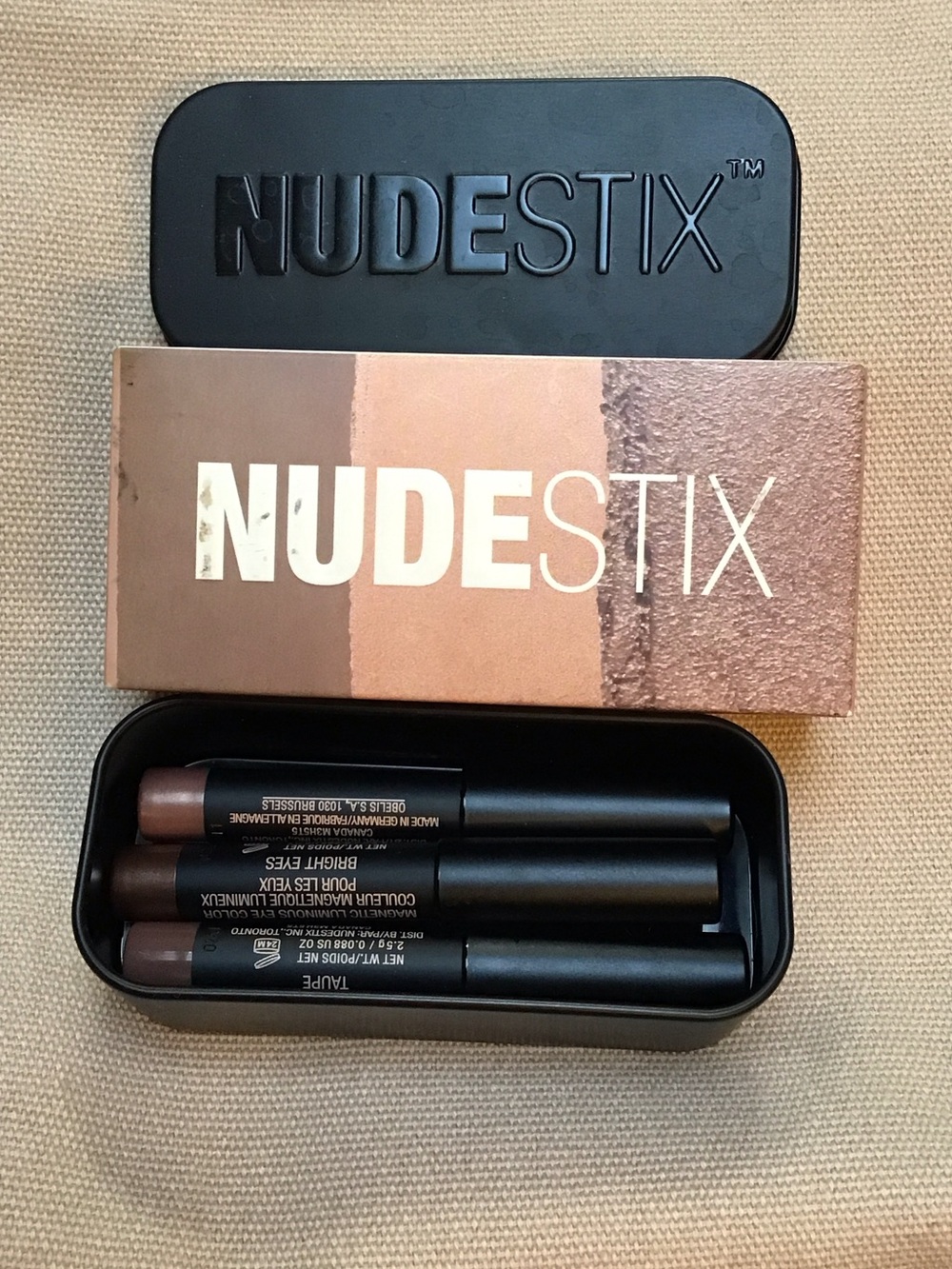 NUDESTIX Trio Lip & Cheek Pencils — Taupe, Light Brown, Deep Brown